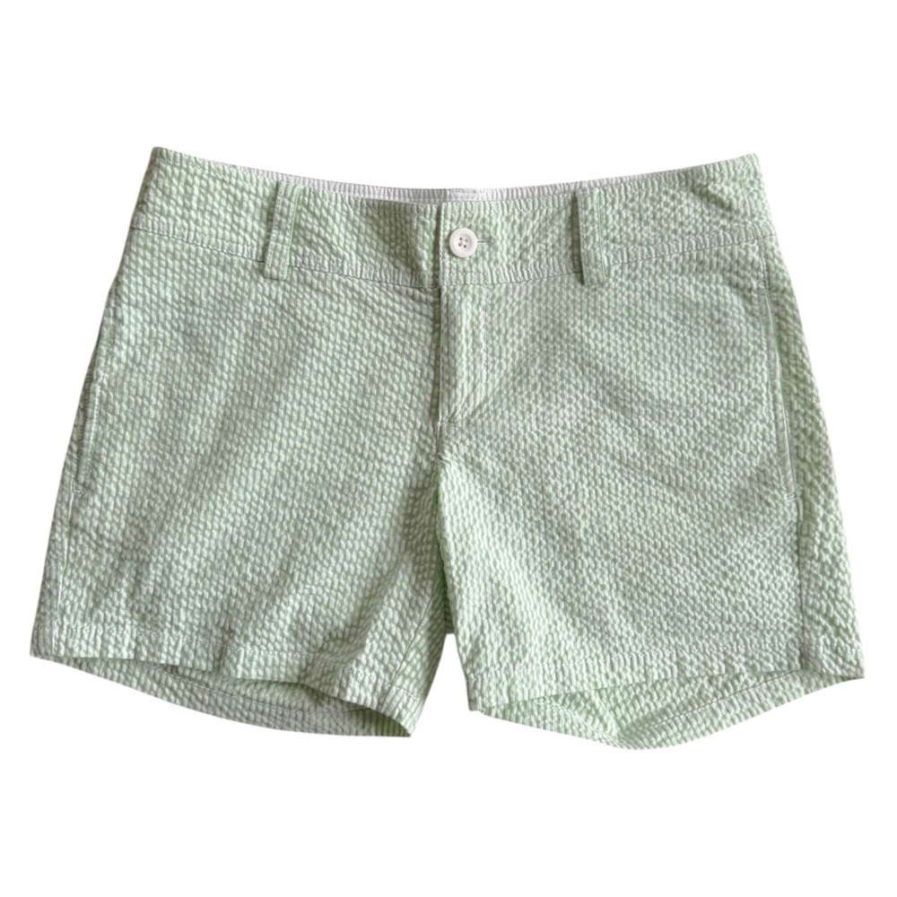 LILLY PULITZER ✘ Green White Striped Seersucker Shorts, Size 2, Cotton Stretch